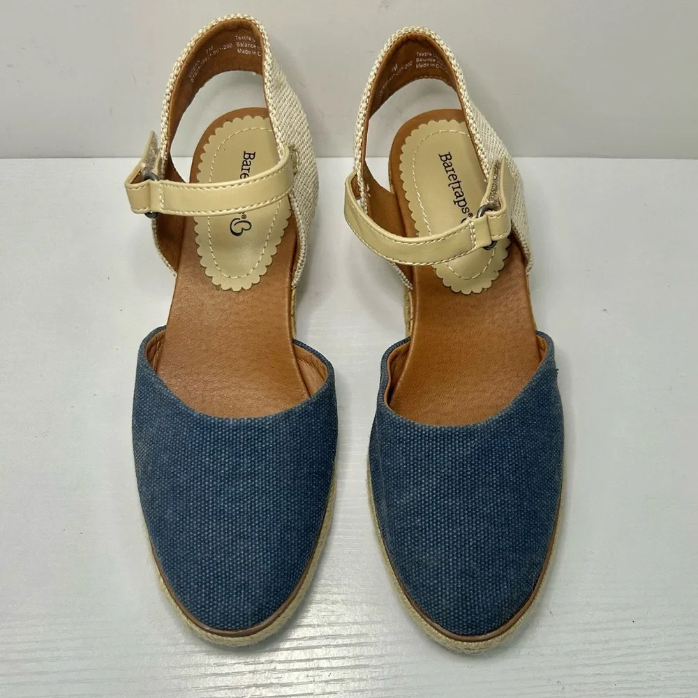 BareTraps Ocean Blue & Tan Espadrille Wedge Easy Sandals Size 7